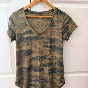 Lucky Brand Olive and Gray Camo V-Neck Tee